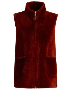 Kiton Burgundy Shearling Sleeveless Jacket - Rot