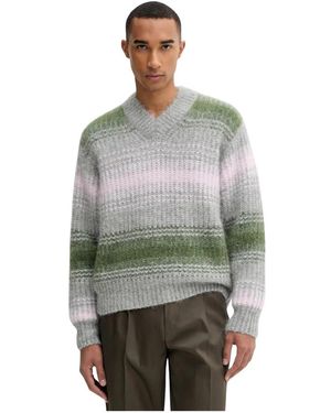KENZO Gestreifter V-Ausschnitt Pullover - Grau