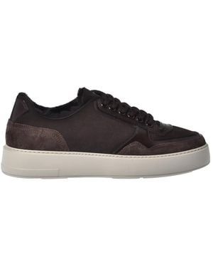 Baldinini Dark Suede Leather And Sheepskin Trainers - Schwarz