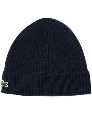 Lacoste Accessoires ,Blauw ,Wol Rib Knit Brushed Wool Beanie