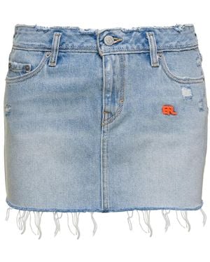 ERL Blaue Denim Minirock Mit Logo