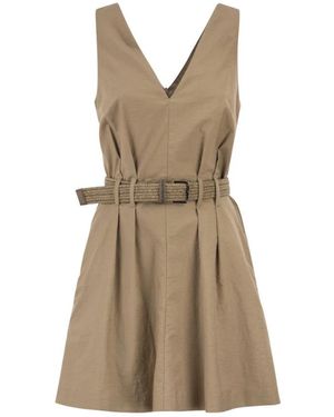 Brunello Cucinelli Geknoopte Mini Jurk Met Plooien - Naturel