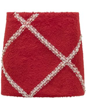 Des Phemmes Rokken ,Roze ,Faux Fur Mini Rok Met Parels - Rood