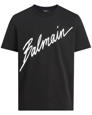 Balmain Tops ,Zwart ,Katoen Gedruikt Handtekening T-Shirt