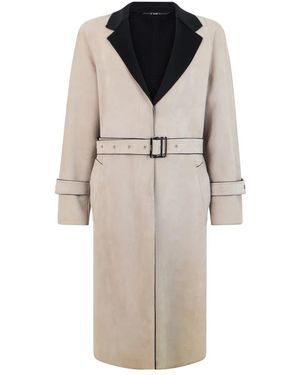 Moorer Jassen ,Leer Elegante Lange Jas Met Contrasterende Kraag - Naturel