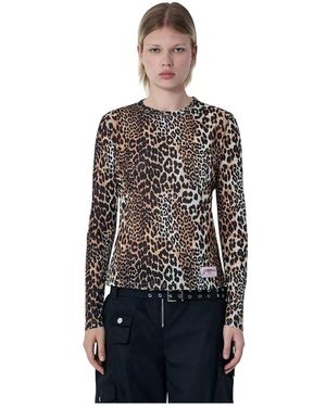 Ganni Bedrucktes Mesh-Top Mit Logo-Patch - Schwarz