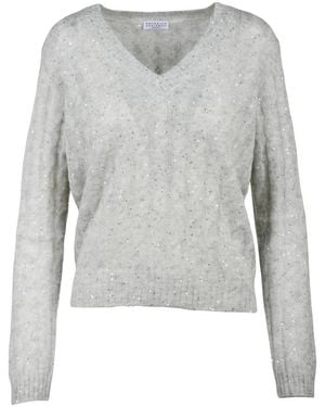 Brunello Cucinelli V-Neck Knitwear - Grigio