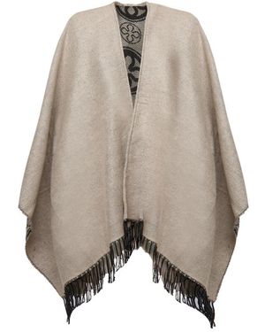 V73 Omkeerbare Jacquard Cape Met Franje - Bruin