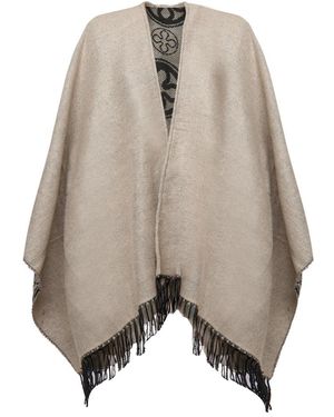 V73 Omkeerbare Jacquard Cape Met Franje - Bruin