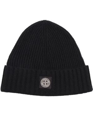 Stone Island Gestrickte Beanie Mütze - Schwarz