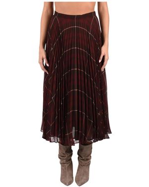 Max Mara Rokken ,Rood ,Polyester Lange Geruite Rok Met Plooien - Bruin