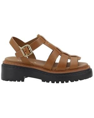 Prada Stilvolle Ledersandalen Mit Profilsohle - Braun