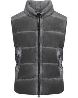 C.P. Company Jassen ,Zwart ,Leer Eco-Chrome Hooded Down Gilet - Grijs