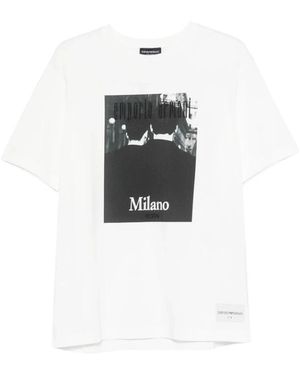 Emporio Armani Icon Jersey T-Shirt Met Fotografische Print En Borduursel - Wit
