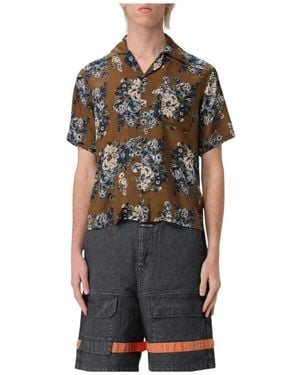 Kapital Blumige Seidenbluse Kurzarm - Schwarz