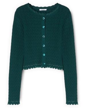 mötivi Truien & Vesten ,Groen ,Nylon Kort Gebreid Vest Met Kanteffect