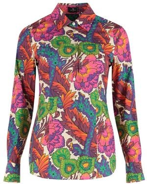 Etro Blumenmuster Baumwollhemd - Rot