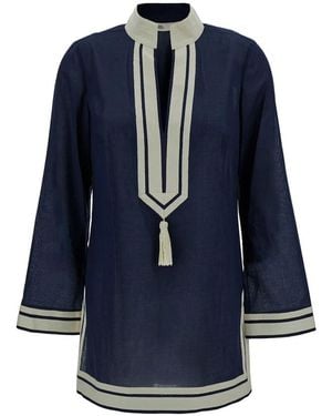 Tory Burch Overhemden ,Blauw ,Katoen Blauwe Tuniek Met Contrasterende Details