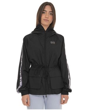 EA7 Jassen ,Zwart ,Polyester Hooded Harrington Jacket