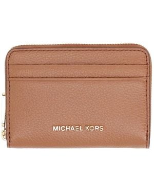 Michael Kors Accessoires ,Bruin ,Leer Jet Set Small Pebbled Leather Zip-Around Card Case