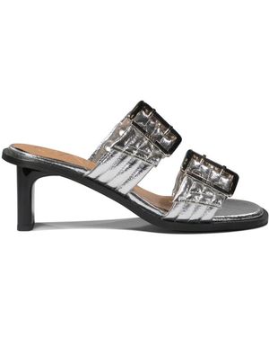 Ganni Silberne Sandalen Mit Großen Schnallen - Grau