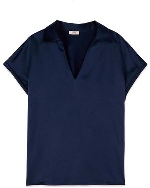 Oltre Tweekleurig T-Shirt Met V-Hals - Blauw