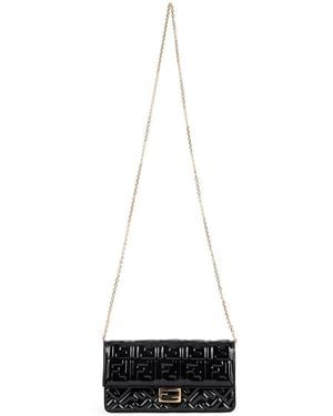 Fendi Tassen ,Zwart ,Leer Wallet On Chain Baguette - Wit