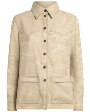 Etro Jassen ,Denim Jacquard Floral Denim Jacket - Naturel