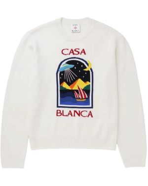 CASABLANCA Truien & Vesten ,Wit ,Wol Pyramid Abduction Crew Neck