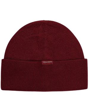 ARMANI EXCHANGE Accessoires ,Bruin ,Wol Bordeaux Wol Ribgebreide Beanie Hoed - Rood