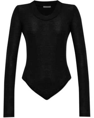 Entire studios Tops ,Zwart ,Wol Bodysuit Met Lange Mouwen