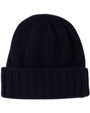 Beams Plus Blaue Gerippte Cashmere Beanie Mütze