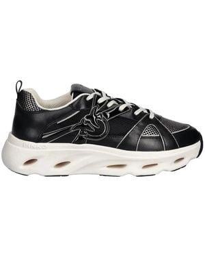 Pinko Schoenen ,Zwart ,Leer Sneakers Met Love Birds Logo