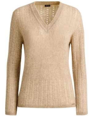 Kiton Kaschmir- Und Seidenpullover Mit Ajourmuster Und V-Ausschnitt - Natur