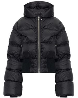 Rick Owens Jassen ,Zwart ,Leer Gecrinte Jas Met Capuchon