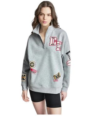 DKNY Hoodies & Sweatvesten ,Grijs ,Katoen Campus Patch Oversized Quarter-Zip