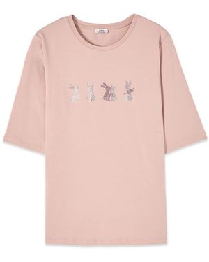 Oltre Tops ,Roze ,Katoen T-Shirt Met Microkristallen