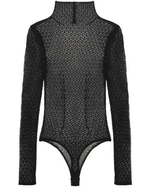 KHAITE Tops ,Zwart ,Lace Bodysuit Met Opstaande Kraag