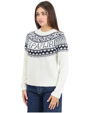 Napapijri Weißer retro jacquard pullover - Blau