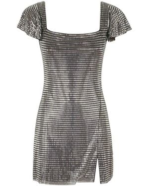 Self-Portrait Kleedjes ,Grijs ,Wol Rhinestone Mesh Mini Jurk