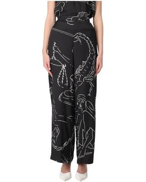 Liviana Conti Seidenhose Mit Weitem Bein Und Mythologie-Print - Schwarz