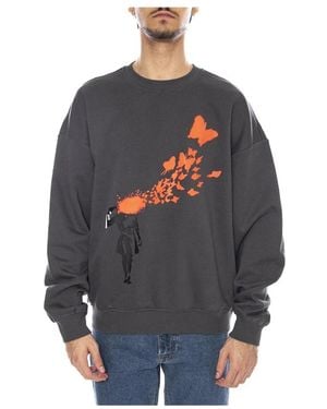 Only & Sons Hoodies & Sweatvesten ,Grijs ,Felpa Banksy Vintage Girocollo "Butterfly Shot"
