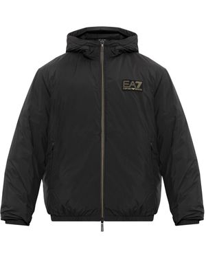 EA7 Jassen ,Zwart ,Leer Geïsoleerd Jack Met Capuchon