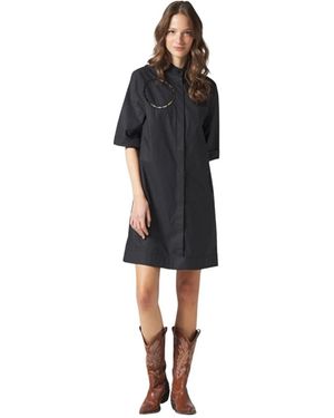 Manila Grace Viertelarm Gepunktetes Kleid - Schwarz