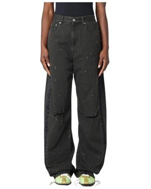 MM6 by Maison Martin Margiela Schwarze Straight Leg Jeans Mit Fransensaum