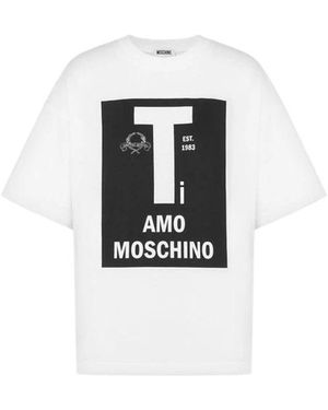 Moschino Tops ,Wit ,Katoen T-Shirt Van Bedrukt Katoenen Jersey - Zwart