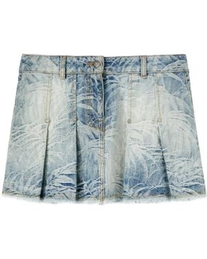 Palm Angels Blauer Denim Minirock Mit Palm Jacquard-Mustern