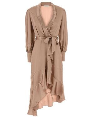 Zimmermann Seiden-Wickel-Midikleid - Braun