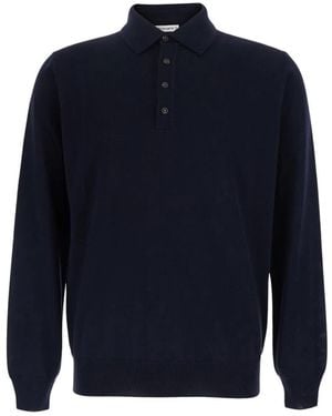 Kangra Blaues Poloshirt Mit Vier-Knopf-Verschluss Aus Merinowolle Für Herren