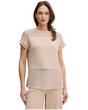 Joseph Ribkoff Tops ,Polyester Seersucker En Mesh Boxy Top Met Boothals - Naturel